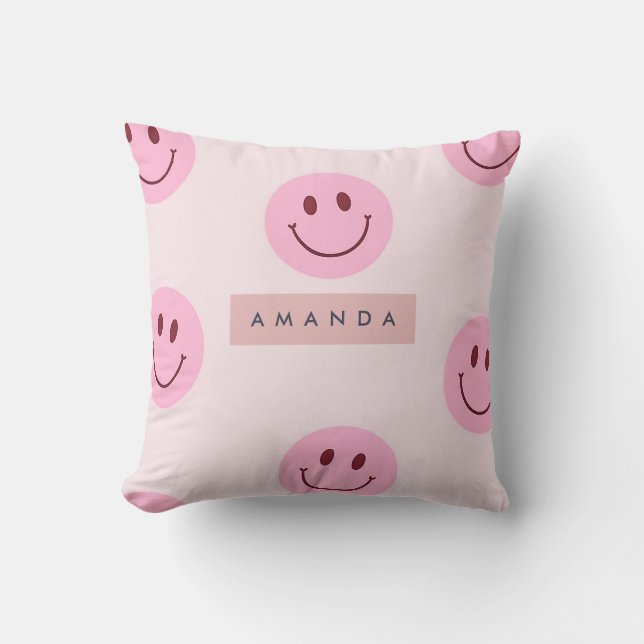 Personalized Pastel Pink Smiley Face  Kissen (Vorderseite)