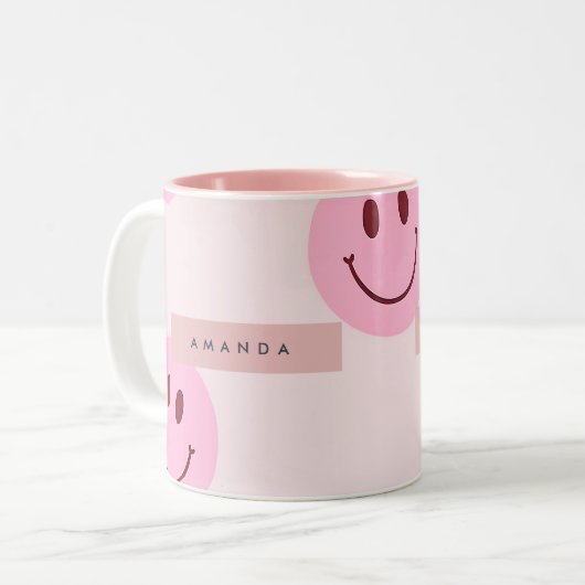 Personalized Pastel Pink Smiley Face  Zweifarbige Tasse (Vorderseite Links)