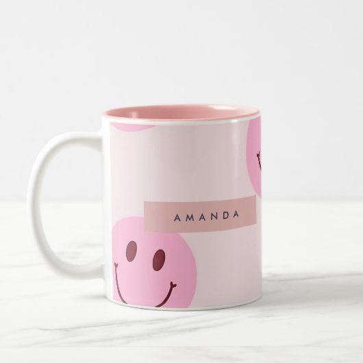 Personalized Pastel Pink Smiley Face  Zweifarbige Tasse (Links)