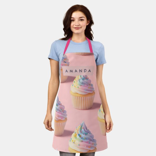 Personalized Pastel Rainbow Cupcake Pattern Schürze (Getragen)