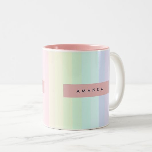 Personalized Pastel Rainbow Stripe Zweifarbige Tasse (VorderseiteRechts)