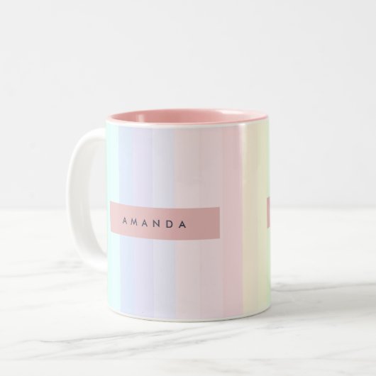 Personalized Pastel Rainbow Stripe Zweifarbige Tasse (Vorderseite Links)
