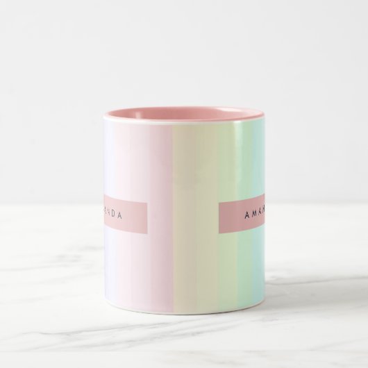 Personalized Pastel Rainbow Stripe Zweifarbige Tasse (Mittel)