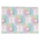 Personalized Pastel Rainbow Unicorn Happy Birthday Große Geschenktüte (Rückseite)