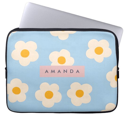 Personalized Pastel Retro Blue Daisy Flower Laptopschutzhülle (Vorderseite)