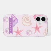 Personalized Pastel Seashell Coastal Custom Name iPhone 16 Hülle (Rückseite (Horizontal))