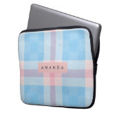 Personalized Pastel Sky Blue and Blush Pink Plaid Laptopschutzhülle (Vorderseite Links)