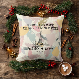 Personalized Pastel Skyline Couple Pillow Kissen