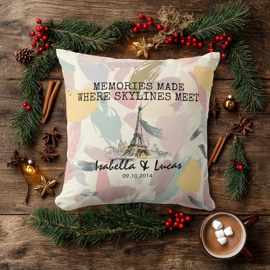 Personalized Pastel Skyline Couple Pillow Kissen