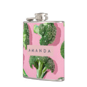 Personalized Pastel Sparkle Green Broccoli  Flachmann (Links)