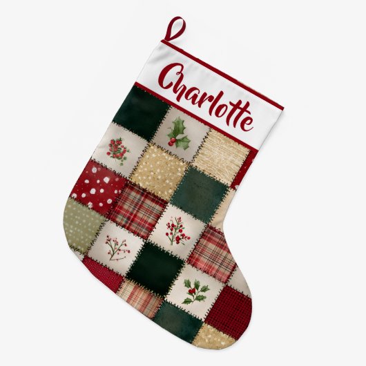 Personalized Patchwork Christmas Stocking  Großer Weihnachtsstrumpf (Vorderansicht (hängend))