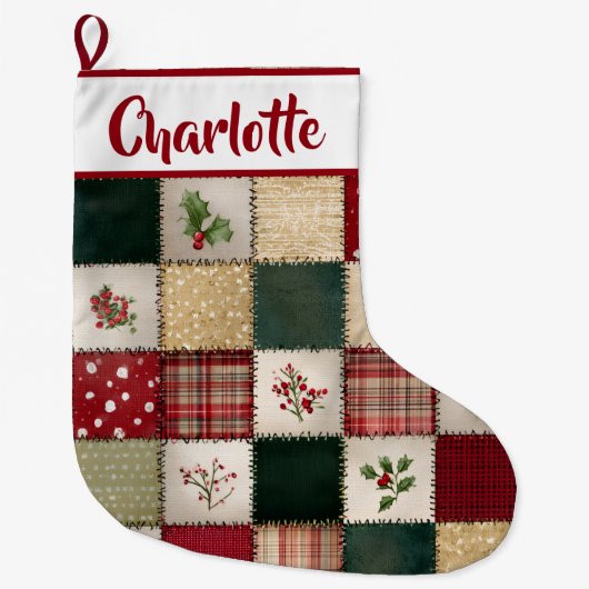 Personalized Patchwork Christmas Stocking Großer Weihnachtsstrumpf (Vorderseite)