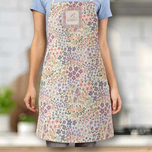 Personalized Patchwork Floral & Plaid Apron Schürze