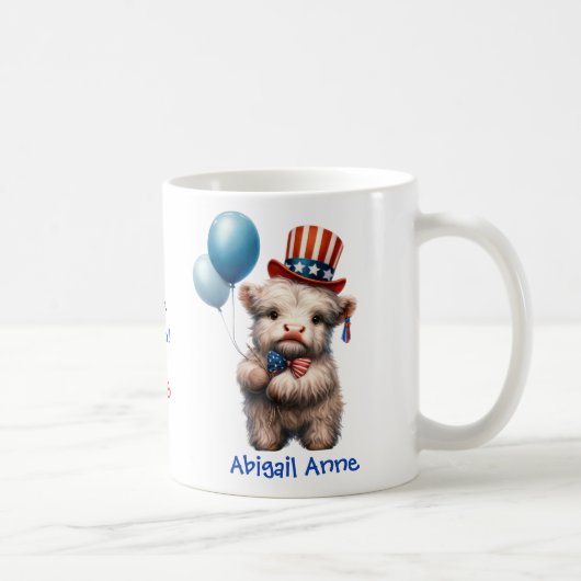 Personalized Patriotic Baby Highland Cow Coffee Kaffeetasse (Rechts)