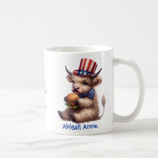 Personalized Patriotic Baby Highland Cow Coffee Kaffeetasse (Rechts)
