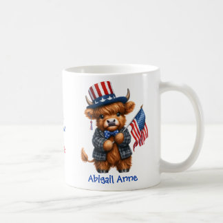 Personalized Patriotic Baby Highland Cow Kaffeetasse