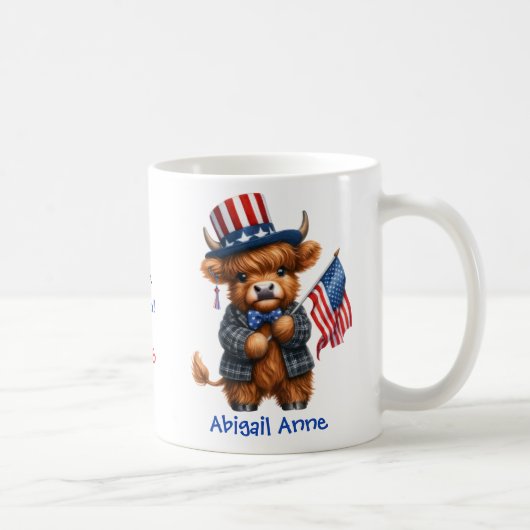 Personalized Patriotic Baby Highland Cow Kaffeetasse (Rechts)