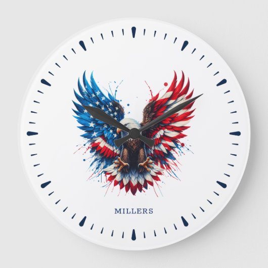 Personalized Patriotic Colors America Bold Eagle Große Wanduhr (Vorderseite)
