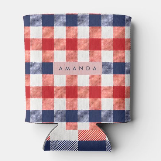 Personalized Patriotic Red, White & Blue Gingham Dosenkühler (Rückseite)