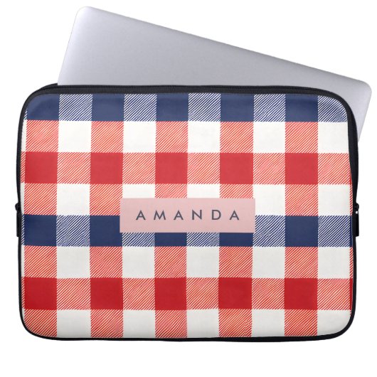 Personalized Patriotic Red, White & Blue Gingham Laptopschutzhülle (Vorderseite)