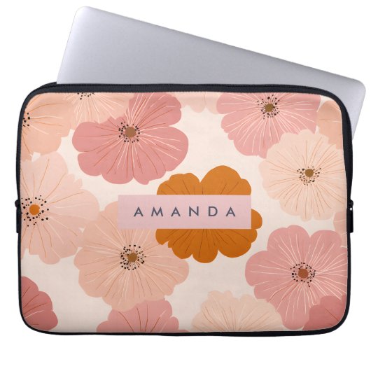 Personalized Peach and Pink Flower Print Laptopschutzhülle (Vorderseite)