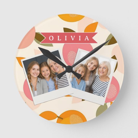 Personalized Peach Pattern Cute Retro Summer Runde Wanduhr (Vorderseite)