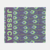 Personalized Peacock Feather Purple Lime Green Fleecedecke (Vorderseite (Horizontal))