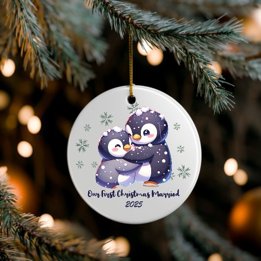 Personalized Penguin Couple Christmas Ornament
