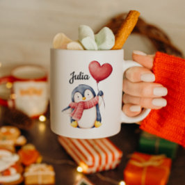 Personalized Penguin Mug With Heart Balloon Kaffeetasse