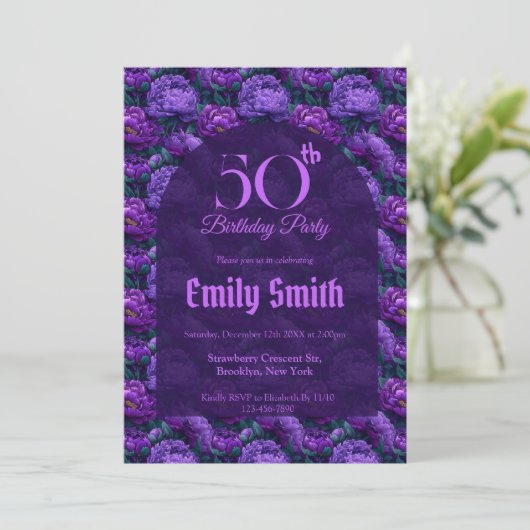 Personalized Peonies Accent 50Th Birthday Einladung (Stehend Vorderseite)