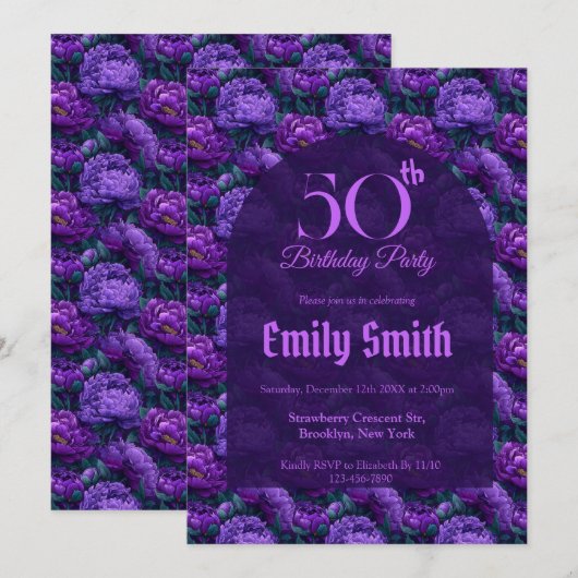 Personalized Peonies Accent 50Th Birthday Einladung (Vorne/Hinten)