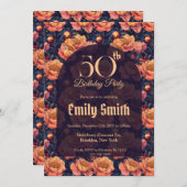 Personalized Peonies Charm 50Th Birthday Einladung (Vorne/Hinten)