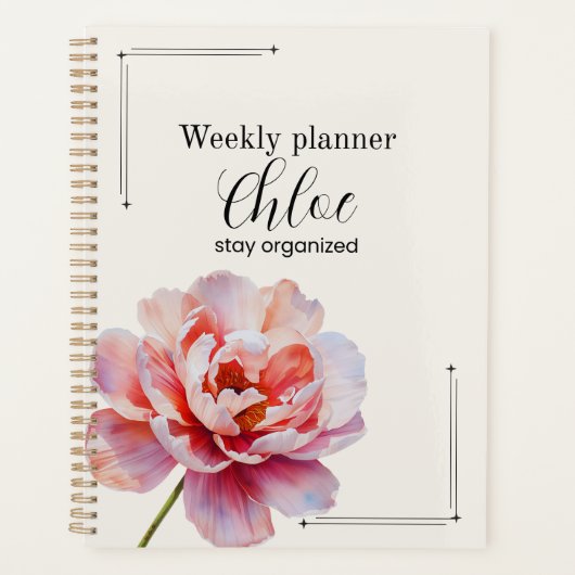 Personalized Peony Planner Aesthetic Weekly Floral Planer (Vorderseite)
