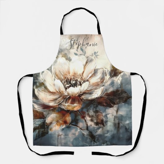 Personalized Peony Watercolor Bloom Schürze (Vorderseite)