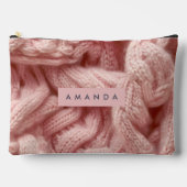 Personalized Personalized Pink Cable Knit  Zubehörtasche (Vorderseite)