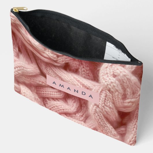 Personalized Personalized Pink Cable Knit  Zubehörtasche (Offen)