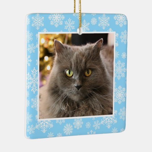 Personalized Pet Cat Dog Blue Snowflake Pattern Keramikornament (Rechts)