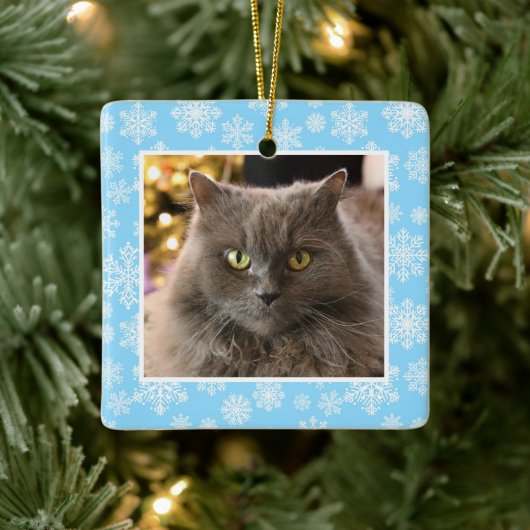 Personalized Pet Cat Dog Blue Snowflake Pattern Keramikornament (Baum)