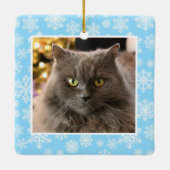 Personalized Pet Cat Dog Blue Snowflake Pattern Keramikornament (Rückseite)
