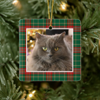 Personalized Pet Cat Dog Christmas Plaid Keramikornament