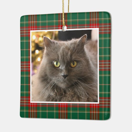 Personalized Pet Cat Dog Christmas Plaid Keramikornament (Links)