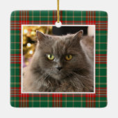 Personalized Pet Cat Dog Christmas Plaid Keramikornament (Rückseite)