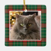 Personalized Pet Cat Dog Christmas Plaid Keramikornament (Vorderseite)
