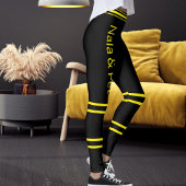 Personalized Pet Cat Mom Name Yellow Black Striped Leggings