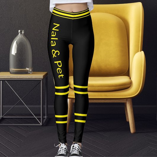 Personalized Pet Cat Mom Name Yellow Black Striped Leggings