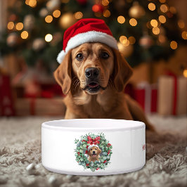 Personalized Pet Christmas Bowl with Wreath & Name Napf