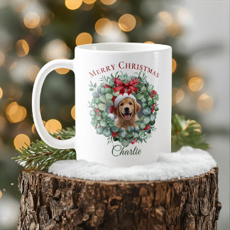 Personalized Pet Christmas Mug with Wreath & Name Kaffeetasse