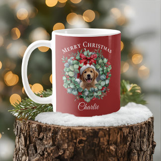 Personalized Pet Christmas Mug with Wreath & Name Kaffeetasse