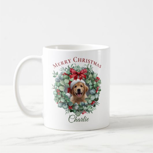 Personalized Pet Christmas Mug with Wreath & Name Kaffeetasse (Links)