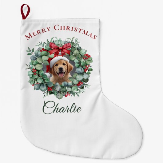 Personalized Pet Christmas with Wreath & Name Großer Weihnachtsstrumpf (Vorderseite)